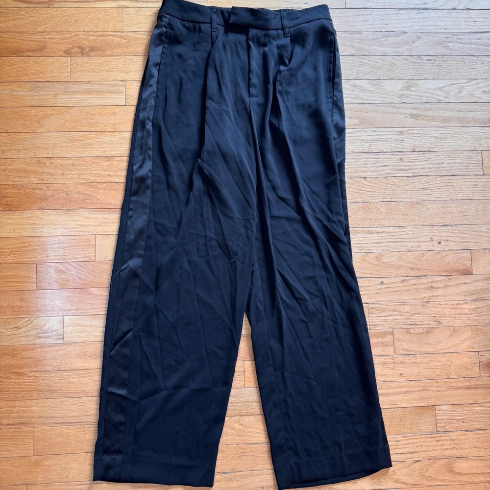 A New Day Womens Black Wide Leg Tuxedo Trousers Career Workwear Size 8 NWT